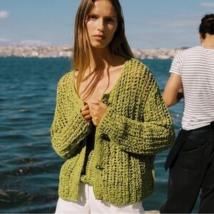 NWT Zara Lime Ribbon Knit Cardigan